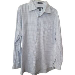 Nordstrom Mens Dress Shirt 17 34 Blue Plaid Button Down Business Office